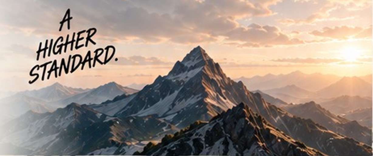 Mountain peak at sunrise. A higher standard.